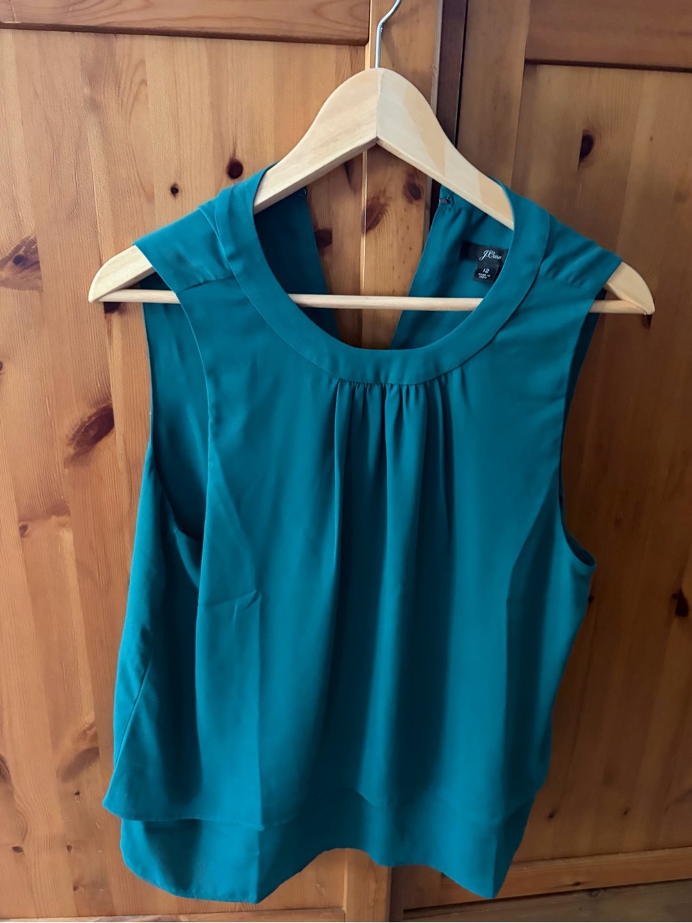 J. Crew Teal Sleeveless Pleated Neck Camisole